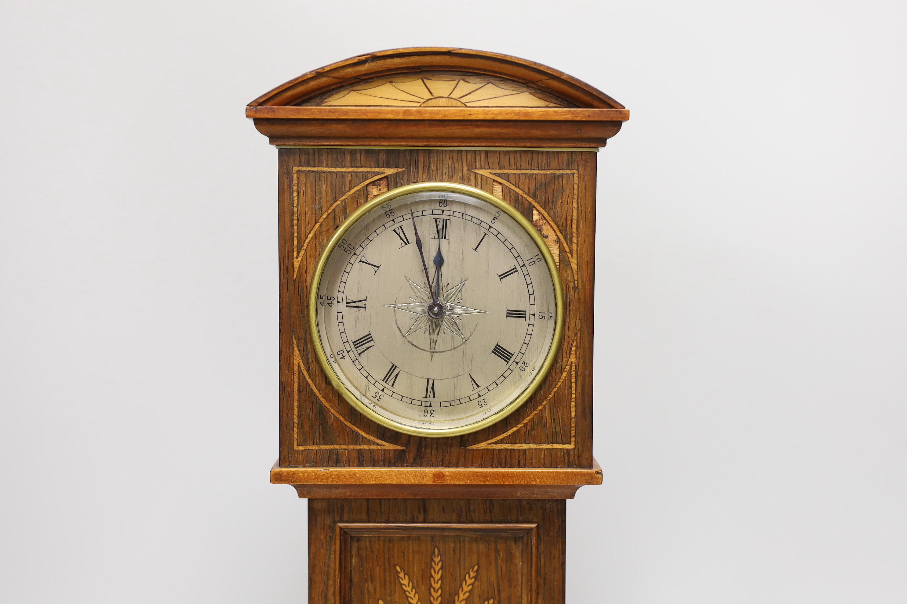 An Edwardian miniature inlaid longcase clock with silvered dial, 46cm